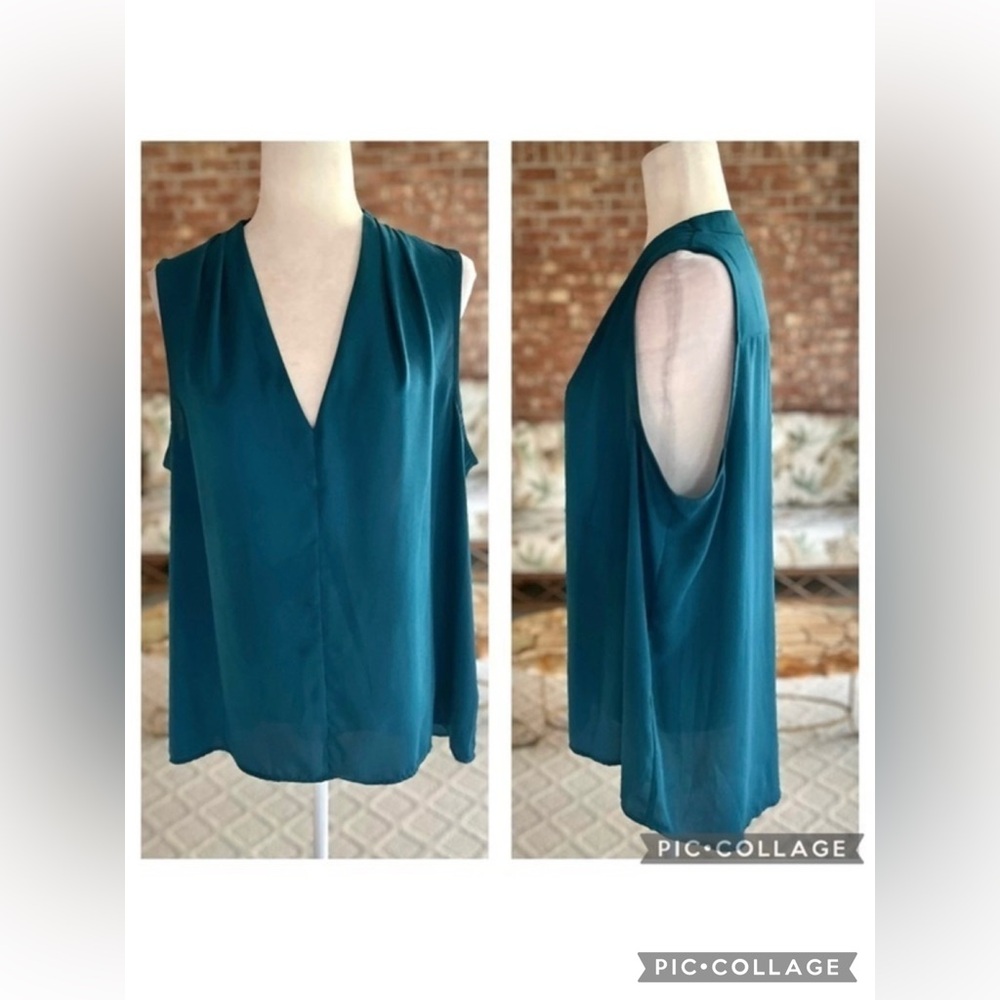 Mossimo Top Chiffon High Low Tank Blue Sleeveless V-Neck XXL Office Work Classic